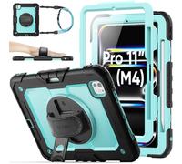 SEYMAC stock Case for iPad Pro 11 inch 2025/2024 (M5/M4), Full-body Shockproof Case with Screen Protector, 360° Rotating Stand/Hand Strap, Pencil Holder & Shoulder Strap for iPad Pro 11 M5/M4, Skyblue