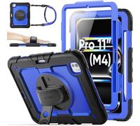 SEYMAC stock Case for iPad Pro 11 inch 2025/2024 (M5/M4), Full-body Shockproof Case with Screen Protector, 360° Rotating Stand/Hand Strap, Pencil Holder & Shoulder Strap for iPad Pro 11 M5/M4, Blue