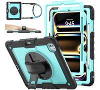 SEYMAC stock Case for iPad Pro 13 inch 2025/2024 (M5/M4), Full-body Shockproof Case with Screen Protector, 360° Rotating Stand/Hand Strap, Pencil Holder & Shoulder Strap for iPad Pro 13 M5/M4, Skyblue