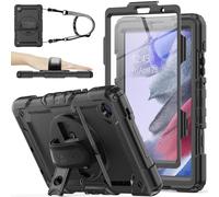 SEYMAC stock Case for Samsung Galaxy Tab A7 Lite 8.7'' with Screen Protector Pen Holder [360 Rotating Hand Strap]& Stand, Drop-Proof Case for Samsung Galaxy Tab A7 Lite 2021 SM-T220/T225, Black
