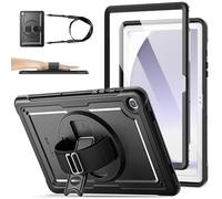 SEYMAC stock Case for Samsung Galaxy Tab A9 Plus/ A9+ Case 11 inch 2023, Frosting-Anti-Slip, Shockproof Cover with Screen Protector, 360° Rotating Hand Strap/Stand & Shoulder Strap, Black