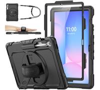 SEYMAC stock Case for Samsung Galaxy Tab S10 FE+ Plus 13.1 inch 2025, Heavy Duty Shockproof Case with Screen Protector, 360° Rotating Stand/Hand Strap & Pen Holder for Galaxy S10 FE+ Tablet, Black