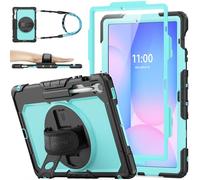 SEYMAC stock Case for Samsung Galaxy Tab S10 FE+ Plus 13.1 inch 2025, Heavy Duty Shockproof Case with Screen Protector, 360° Rotating Stand/Hand Strap & Pen Holder for Galaxy S10 FE+ Tablet, Skyblue