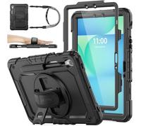 SEYMAC stock Case for Samsung Galaxy Tab S10 Lite/ S10 FE/ S9 FE 10.9 inch/ S9 11 inch, Full-body Shockproof with Screen Protector, 360° Rotating Stand/Hand Strap, Pen Holder & Shoulder Strap, Black