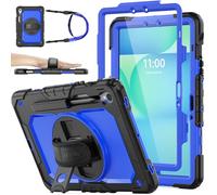 SEYMAC stock Case for Samsung Galaxy Tab S10 Lite/ S10 FE/ S9 FE 10.9 inch/ S9 11 inch, Full-body Shockproof with Screen Protector, 360° Rotating Stand/Hand Strap, Pen Holder & Shoulder Strap, Blue
