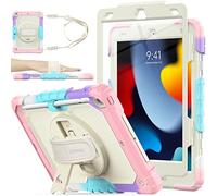 SEYMAC stock for iPad 9th/8th/7th Generation Case 10.2 inch, Full-Body Shockproof with 360° Rotating Stand/Hand Strap, Screen Protector, Pencil Holder for iPad 10.2 Case 2021/2020/2019, Camo+Pink