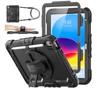 SEYMAC stock for iPad A16 11th Generation Case 11 inch 2025/iPad 10th Generation Case 10.9 inch 2022, Heavy Duty Shockproof with Screen Protector, 360° Rotating Stand/Hand Strap, Pen Holder, Black