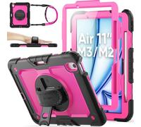 SEYMAC stock for iPad Air 11 inch Case (M3/M2, 2025/2024), Heavy Duty Shockproof Cover with Screen Protector, 360° Rotating Stand/Hand Strap, Shoulder Strap & Pencil Holder for iPad Air 11, Rose