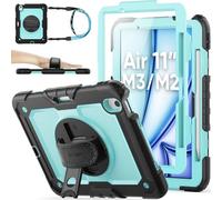 SEYMAC stock for iPad Air 11 inch Case (M3/M2, 2025/2024), Heavy Duty Shockproof Cover with Screen Protector, 360° Rotating Stand/Hand Strap, Shoulder Strap & Pencil Holder for iPad Air 11, Skyblue
