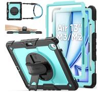 SEYMAC stock for iPad Air 13 inch Case (M3/M2, 2025/2024), Heavy Duty Shockproof Cover with Screen Protector, 360° Rotating Stand/Hand Strap, Pen Holder & Shoulder Strap for iPad Air 13 Case, Skyblue