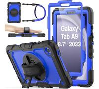 SEYMAC stock for Samsung Galaxy Tab A9 Case 8.7 inch 2023, Heavy Duty Shockproof Cover with Screen Protector, 360° Rotating Stand/Hand Strap & Pen Holder for Samsung A9 Tablet Case, Blue