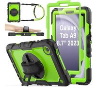 SEYMAC stock for Samsung Galaxy Tab A9 Case 8.7 inch 2023, Heavy Duty Shockproof Cover with Screen Protector, 360° Rotating Stand/Hand Strap & Pen Holder for Samsung A9 Tablet Case, Green