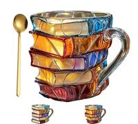 Seymal Book Coffee Cup, Colored Stack Glass Books Mug, 3D Painted Books Stack Coffee Mugs, Novelty Funny Unique Coffee Tea Cup for Readers Writers Librarian Book Lovers Gifts