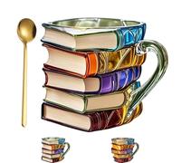 Seymal Book Coffee Cup, Colored Stack Glass Books Mug, 3D Painted Books Stack Coffee Mugs, Novelty Funny Unique Coffee Tea Cup for Readers Writers Librarian Book Lovers Gifts