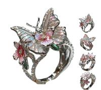 Seymal Butterfly Flower Ring, Enamel Flower Gold Butterfly Ring, Fashion Shiny Cute Flowers Open Rings for Women, Idea Gifts