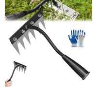 Seymal Iron Weeding Rake, Carbon Steel Garden Weeding Tool, 5/6/7/8 Teeth Heavy Duty Garden Rake Weed Puller Root Remover, 2 in 1 Manual Hand Rake Garden Tool for Backyard Lawn Loosening(6 Tines)