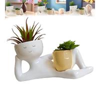 Seymal Lazy Guy Planter, Funny Plant Pots, Lazy Little Character Flowerpot, Flower Succulents Planter, Face Flower Pot, Resin Ornaments Home Decoration for Indoor Plants, Family and Friends Gift(1pc)