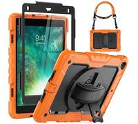 SEYMCY Case for iPad 6th/5th Generation 2018/2017, iPad Air 2 Case 2014, iPad Pro 9.7 inch 2016, Shockproof Shockproof with Screen Protector, 360° Rotating Stand & Hand Strap, Shoulder Strap, Orange