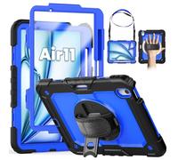 SEYMCY Case for iPad Air 11 Inch 2026/2025/2024(M4/M3/M2), Full Body Shockproof with Screen Protector, 360° Rotating Stand & Hand Strap, Shoulder Strap, Pencil Holder, Blue