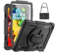 SEYMCY Case for Lenovo M10 3rd Gen 10.1 Inch 2022 (NOT Fit 2025/2020 Version), Full-body Shockproof with Screen Protector, 360° Rotating Stand & Hand Strap, Carrying Strap (TB328FU, TB-328XU), Black