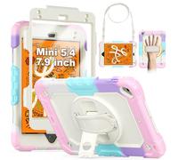 SEYMCY Kids Case for iPad mini 5/4 (7.9-Inch 2019/2015 Model), Full-body Shockproof with Screen Protector, Rotating Hand Strap & Stand, Pencil Holder, Shoulder Strap for iPad mini 5th/4th Gen, Pink