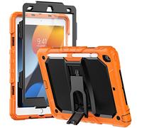 SEYMCY Shockproof Case for iPad 9th/8th/7th Generation 10.2 Inch 2021/2020/2019, Full-body Protection Case with Screen Protector, Built-in Folding Stand, Pencil Holder, Orange