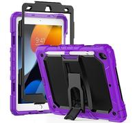 SEYMCY Shockproof Case for iPad 9th/8th/7th Generation 10.2 Inch 2021/2020/2019, Full-body Protection Case with Screen Protector, Built-in Folding Stand, Pencil Holder, Purple