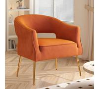 Seynar Orange Velvet Striped Barrel Accent Chair, Upholstered Bucket Armchair For Living Room Or Office