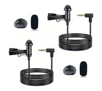 SEYUGOPTI 2Pcs Lavalier Microphone Compatible with DJI MIC 1/2 and for Rode Wireless go ii, 3.5mm Omnidirectional Microphone for Streaming Vlog Interview and More, Curved Head, Black 1.5M