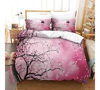 SEYUMI Cherry Blossoms Duvet Cover Double 3D Printed Soft Comfy Microfiber Tree Bedding Sets Flowers Quilt Cover 200x200 cm + 2 Pillowcases 50x75 cm with Zipped