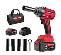 SEYVUM Impact Wrench,1/2" Impact Gun, Power Impact Driver Max Torque 320 Ft-lbs (430N.m), Cordless Impact Wrench with 20V Brushless Motor, 4.0Ah Li-ion Battery with Fast Charger, 4 Pcs Impact Sockets