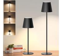 Seyxicnor 2 Pack Cordless Lamp Adjustable Height, 5400mAh Rechargeable Table Light with Full Metal Lampshade Waterproof, 3 Color Dimmable Bedside Touch Lamp for Bedroom Restaurant Outdoor (Black)
