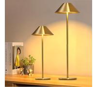 Seyxicnor Cordless Table Lamp 8"-20" Adjustable, Gold Full Metal Lamps Set of 2, Rechargeable Touch Lamp with 3 Color Dimming, Portable Waterproof Desk Lamps for Outdoor Cafe Bedroom Home Decor