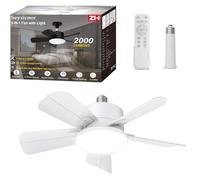 Seyxicnor Socket Ceiling Fans Light with Remote, Screw in Ceiling Fan 2000LM, 6 Wind Speeds, 3 Colour Dimmable, Quiet Light Bulb Fan with 2 Extender Rods & E27 Base for Bedroom, Kitchen, Garage