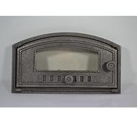 SEZAM Cast Iron Oven Door with Heat Resistant Glass Pane, Left Opening, Pizza Oven Door, Bread Oven, Stone Oven Door, 48.5 x 6.5 x 27.5 cm, Semicircular, Without Painting
