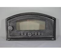 SEZAM Cast Iron Oven Door with Heat Resistant Glass Top Right Open Pizza Oven Door - Bread Oven - 48.5 x 6.5 x 27.5cm - Half Round and Antique Silver