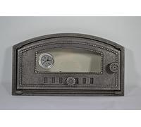SEZAM Cast Iron Oven Door with Thermometer 500°C, Heat Resistant Glass Pane, Left Opening, Pizza Oven Door, Bread Oven, Stone Oven Door, 48.5 x 6.5 x 27.5 cm, Semicircular, Without Painting