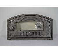 SEZAM Cast Iron Oven Door with Thermometer 500 °C, Heat Resistant Glass Pane, Opening Right, Pizza Oven Door, Bread Oven, Stone Oven Door, 48.5 x 6.5 x 27.5 cm, Semicircular, Without Painting