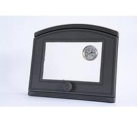 SEZAM cast iron oven door with thermometer 500 °C, heat-resistant glass pane, opens to the right, pizza oven door - bread oven - stone oven door, 37 x 6 x 31.5 cm - semicircular, graphite