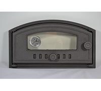 SEZAM Cast Iron Oven Door with Thermometer 500°C Heat Resistant Glass Panel Left Opening Pizza Oven Door - Bread Oven - Stone Oven Door, 48.5 x 6.5 x 27.5 cm - Semicircular Graphite Painting