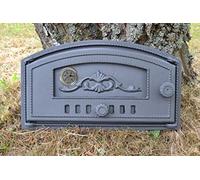 SEZAM Cast Iron Oven Door with Thermometer 500°C, Left Opening Pizza Oven Door - Bread Oven - Stone Oven Door, 48.5 x 6.5 x 27.5 cm - Semi-Round, Graphite Painting