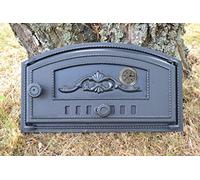 SEZAM cast iron oven door with thermometer 500 °C, opening to the right, pizza oven door - bread oven - stone oven door, 48.2 x 6.5 x 27.5 cm - semicircular, black painting