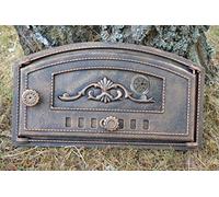 SEZAM cast iron oven door with thermometer 500 °C, opening to the right, pizza oven door - bread oven - stone oven door, 48.2 x 6.5 x 27.5 cm - semicircular, copper-colored painting
