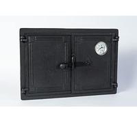 SEZAM double cast iron bread oven door with thermometer 500 °C, with door latch, pizza oven door - bread oven - stone oven door, 48 x 3 x 32.5 cm, black painting