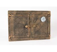SEZAM double cast iron bread oven door with thermometer 500 °C, with door latch, pizza oven door - bread oven - stone oven door, 48 x 3 x 32.5 cm, copper-colored painting