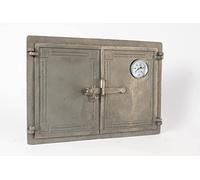 SEZAM double cast iron bread oven door with thermometer 500 °C, with door latch, pizza oven door - bread oven - stone oven door, 48 x 3 x 32.5 cm, without painting