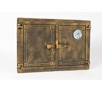 SEZAM double cast iron bread oven door with thermometer 500 °C, with door latch, pizza oven door - bread oven - stone oven door, 48 x 3 x 32.5 cm, antique gold-colored painting