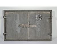 SEZAM double cast iron oven door with thermometer 500 °C with door latch, rectangular, pizza oven door - bread oven - stone oven door, 42 x 3 x 27.2 cm, without painting