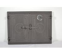 SEZAM double oven door made of cast iron with thermometer 500 °C with door latch, rectangular, pizza oven door - bread oven - stone oven door, 43.7 x 3 x 33 cm, painted graphite