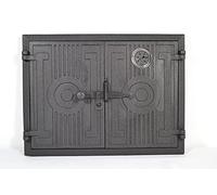 SEZAM double oven door made of cast iron with thermometer 500 °C with door latch, rectangular, pizza oven door - bread oven - stone oven door, 43.7 x 3 x 33 cm, Painted Black
